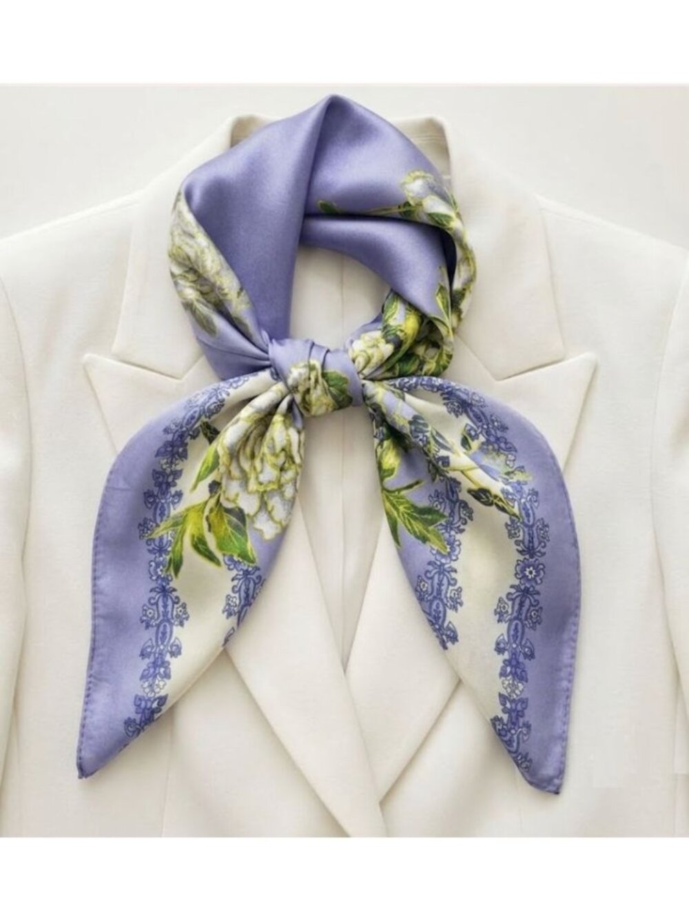 Luxurious Silky Elegant Bandana Square Scarf PURPLE GREEN Floral Multifunctional
